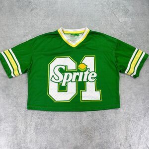 Vintage Y2K Sprite Jersey Womens SM Green White Yellow Mesh Short Sleeve V Neck